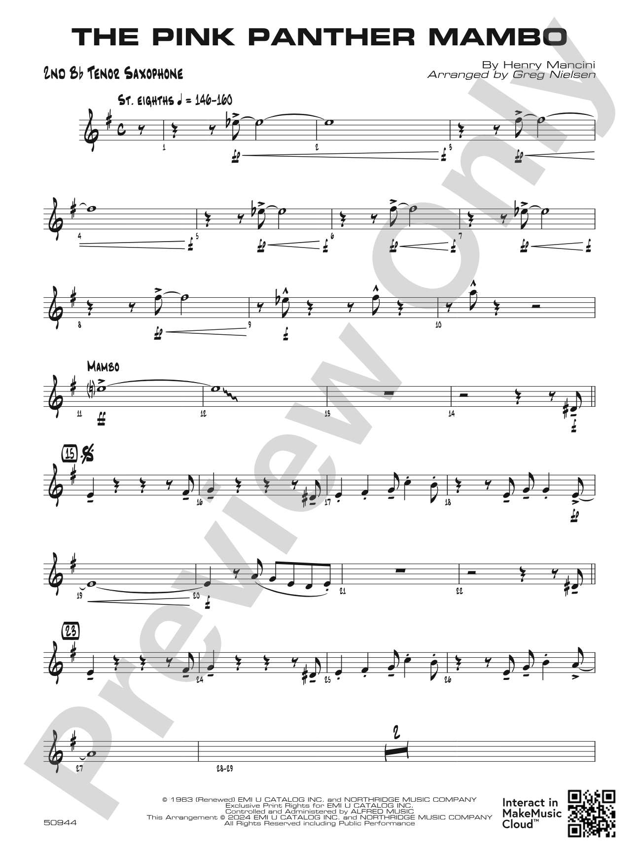The Pink Panther Mambo: 2nd B-flat Tenor Saxophone