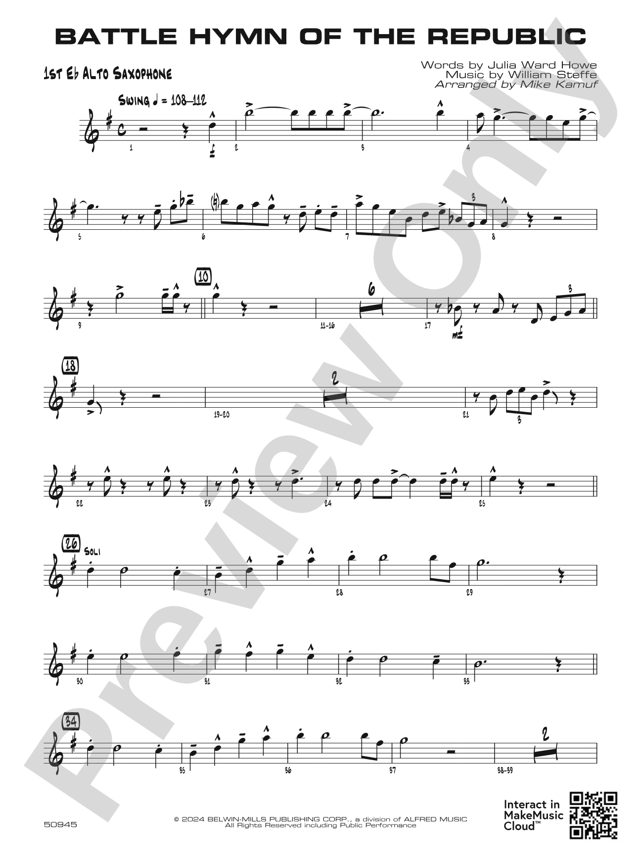 Battle Hymn of the Republic: E-flat Alto Saxophone