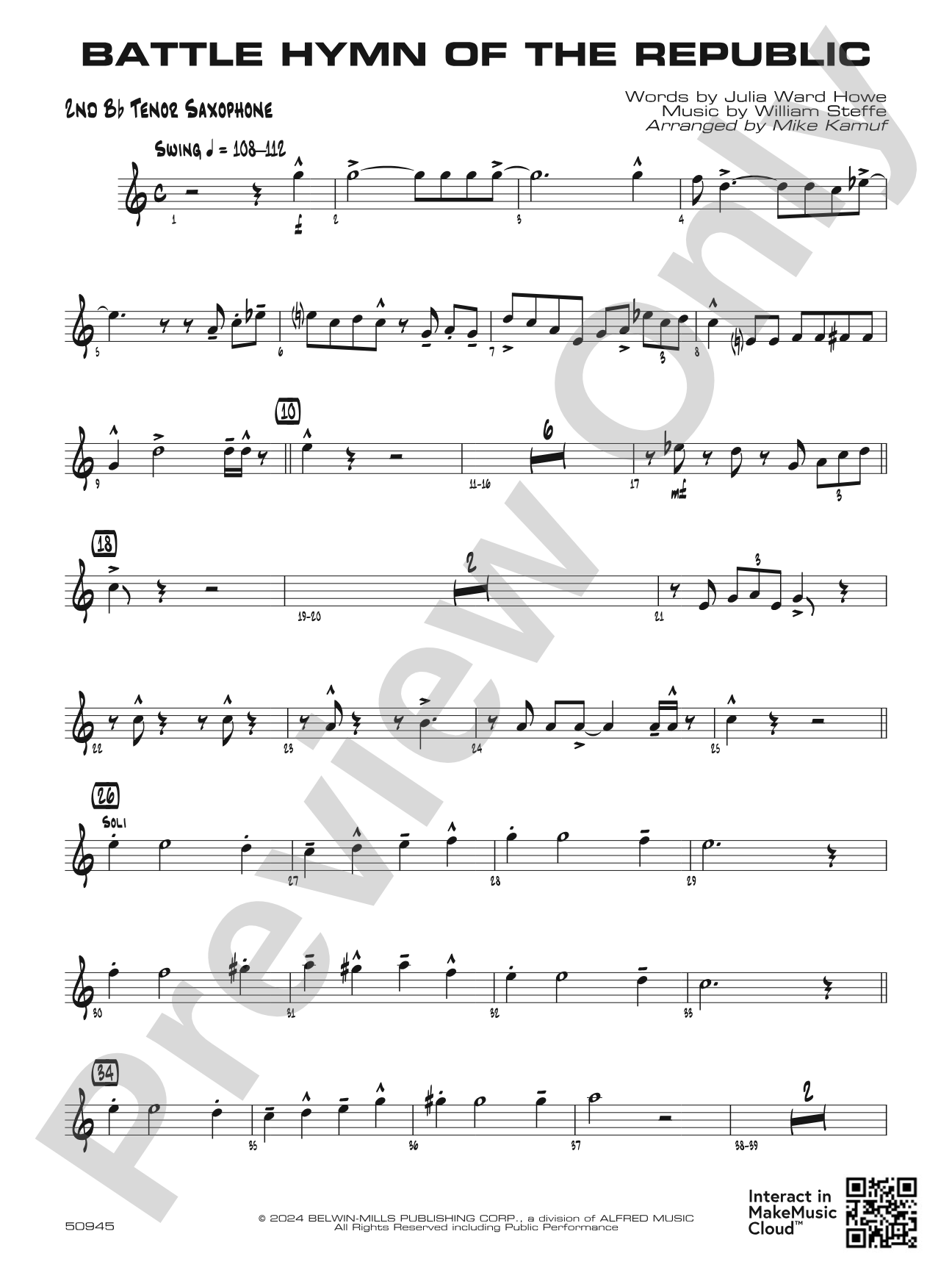 Battle Hymn of the Republic: 2nd B-flat Tenor Saxophone