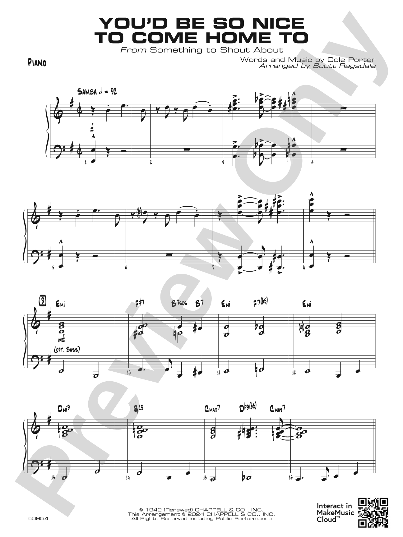 You'd Be So Nice to Come Home To: Piano Accompaniment