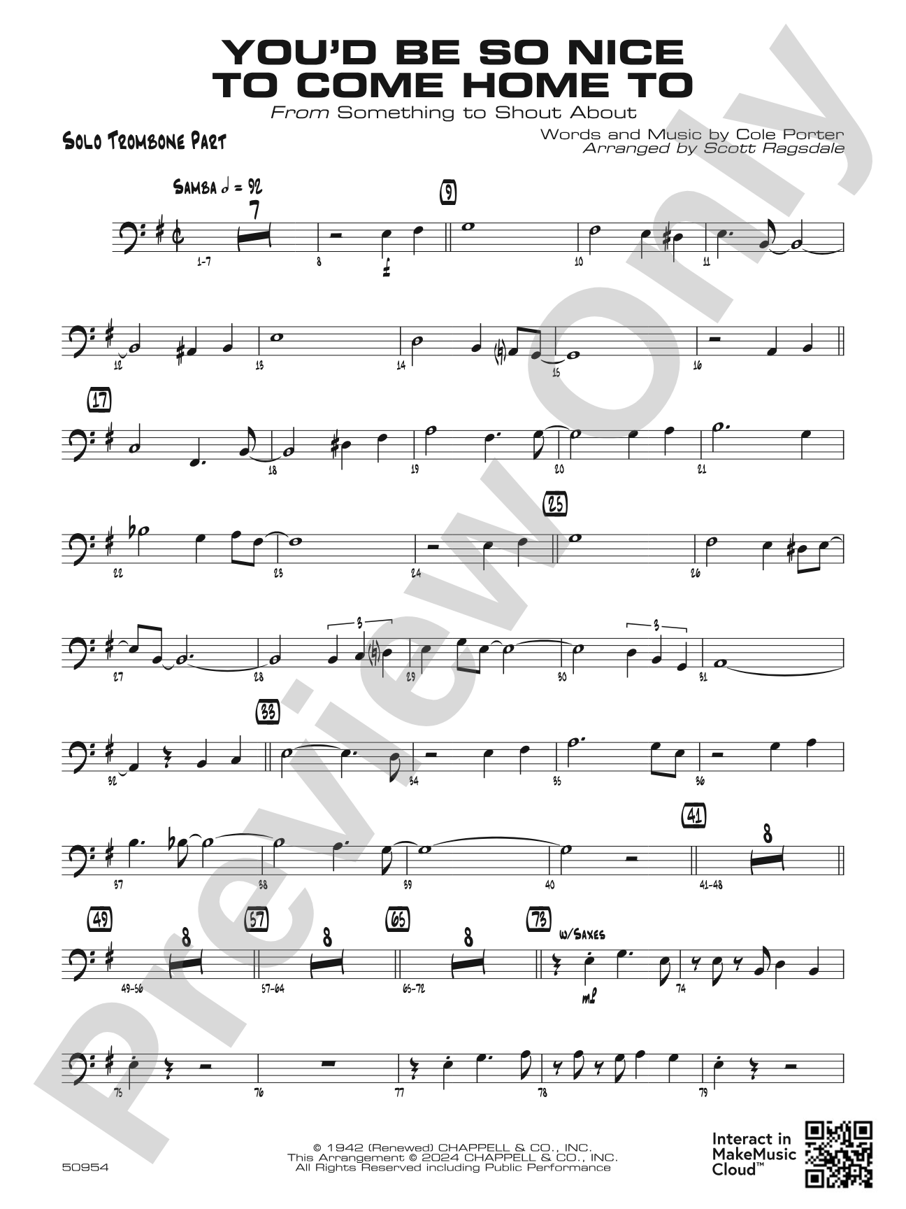 You'd Be So Nice to Come Home To: Solo Bass Clef Part (Substitute for Vocal)
