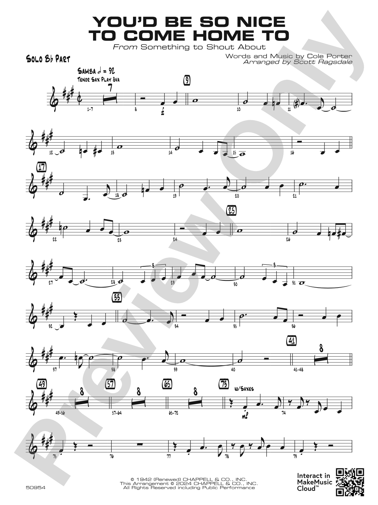 You'd Be So Nice to Come Home To: Solo Bb Part (Substitute for Vocal)