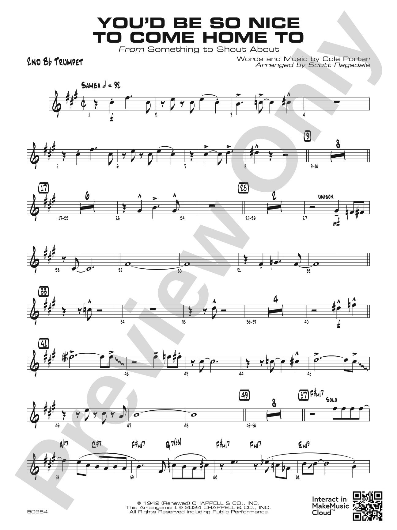 You'd Be So Nice to Come Home To: 2nd B-flat Trumpet