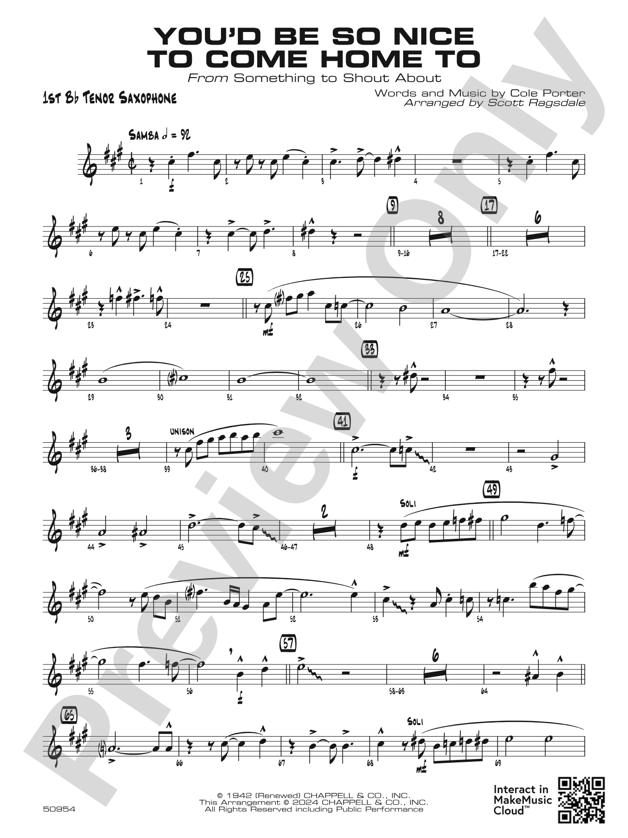 You'd Be So Nice to Come Home To: B-flat Tenor Saxophone