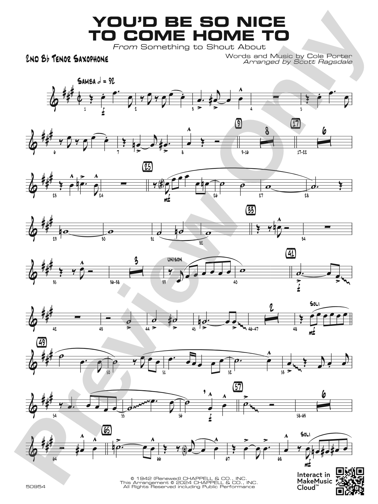 You'd Be So Nice to Come Home To: 2nd B-flat Tenor Saxophone