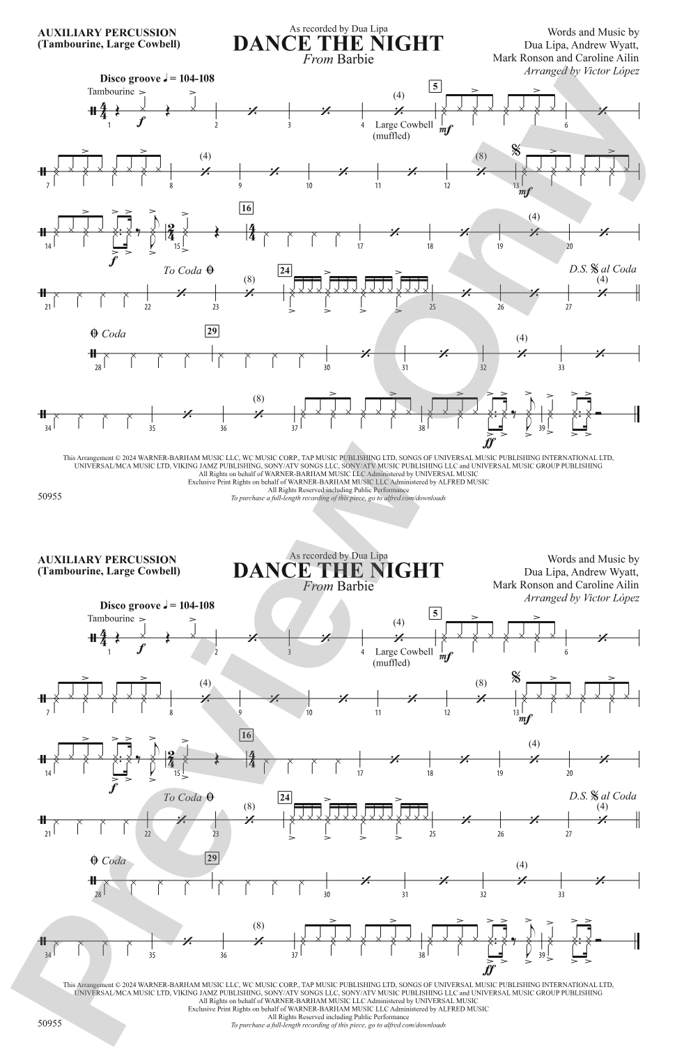 Dance the Night: Auxiliary Percussion