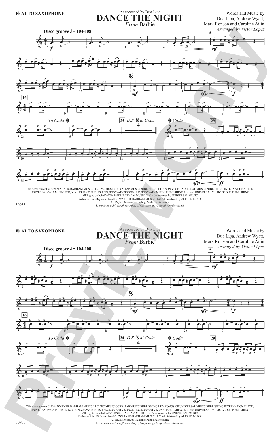 Dance the Night: E-flat Alto Saxophone