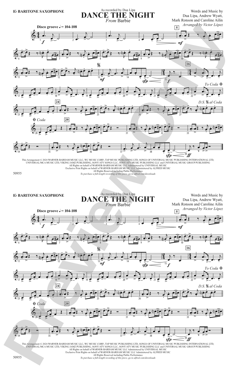 Dance the Night: E-flat Baritone Saxophone