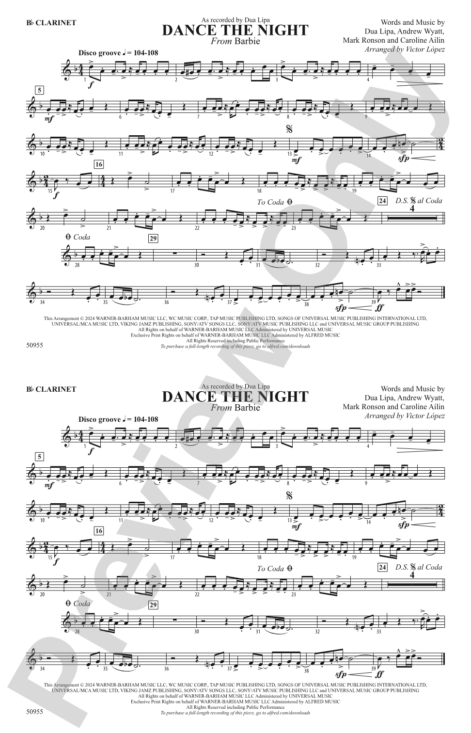 Dance the Night: 1st B-flat Clarinet