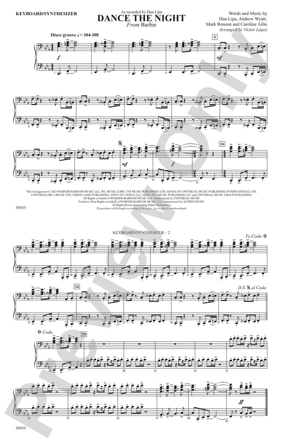 Dance the Night: Piano Accompaniment