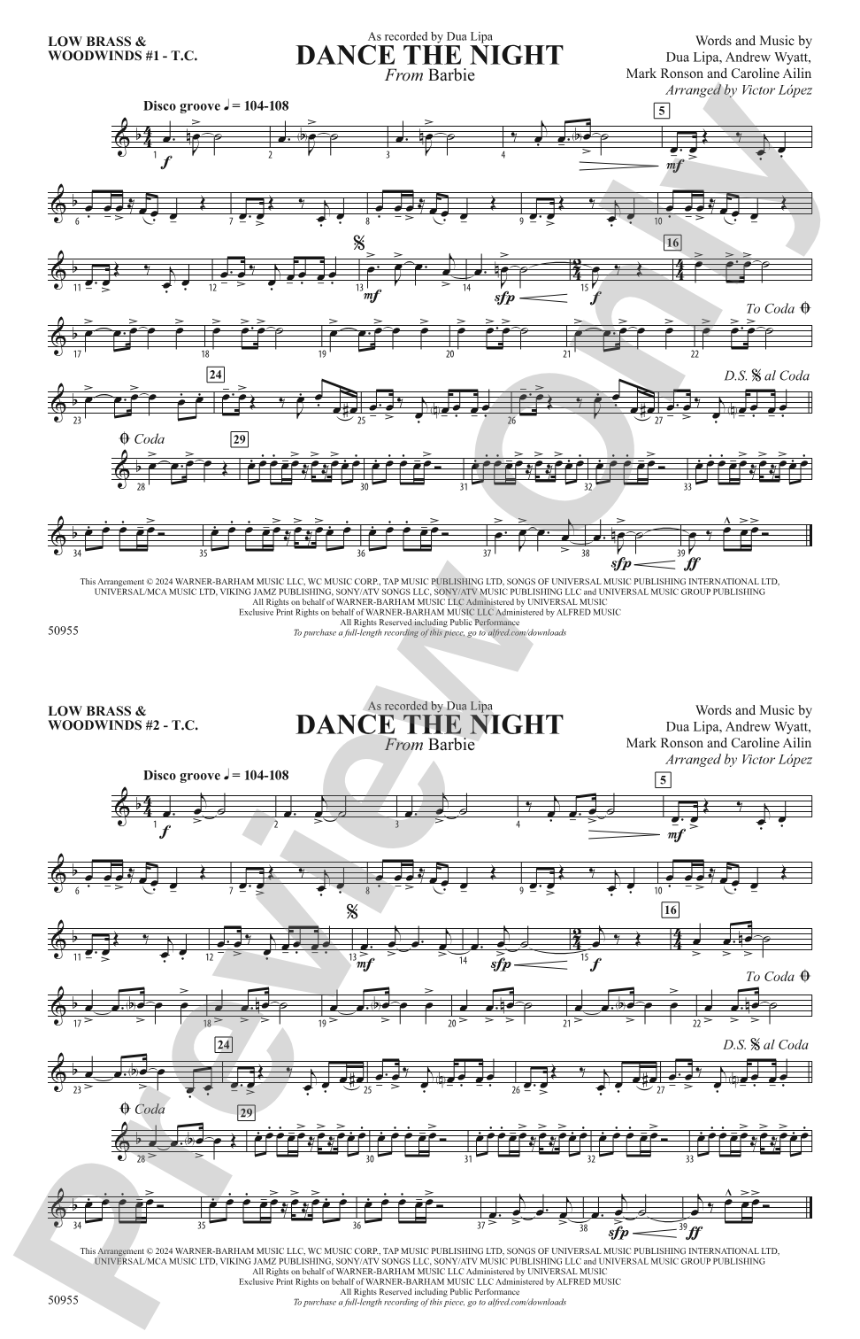 Dance the Night: Low Brass & Woodwinds #1 - Treble Clef