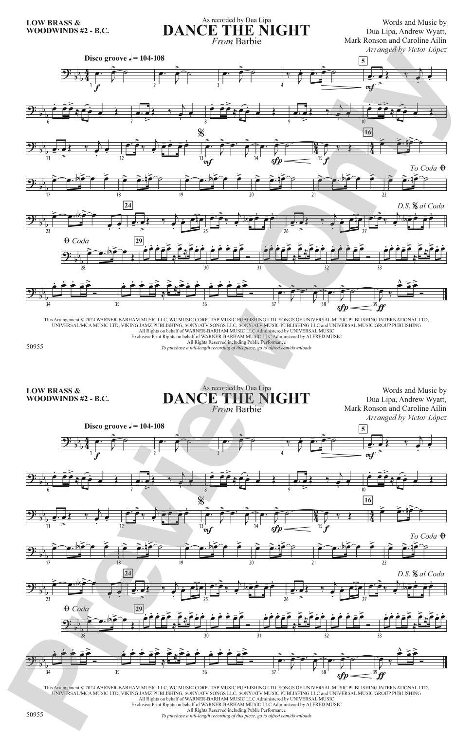 Dance the Night: Low Brass & Woodwinds #2 - Bass Clef