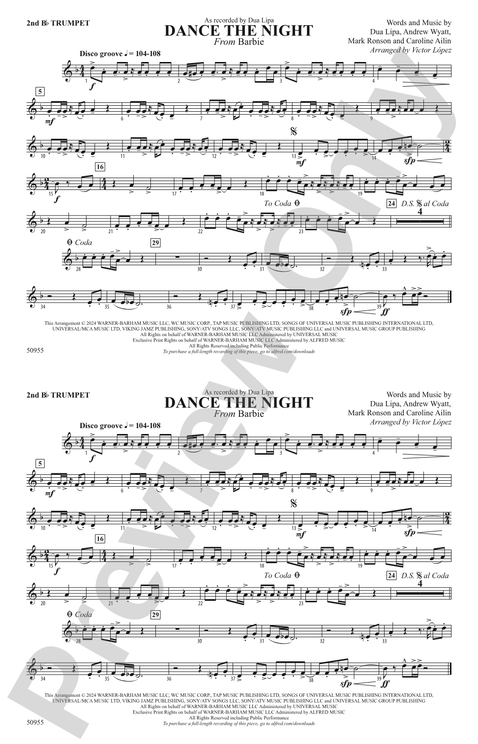 Dance the Night: 2nd B-flat Trumpet