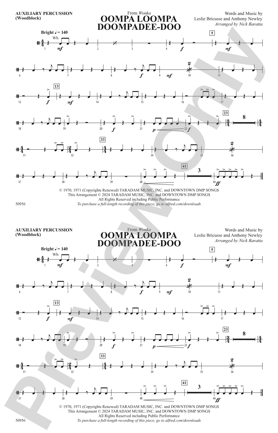 Oompa Loompa Doompadee-Doo: Auxiliary Percussion