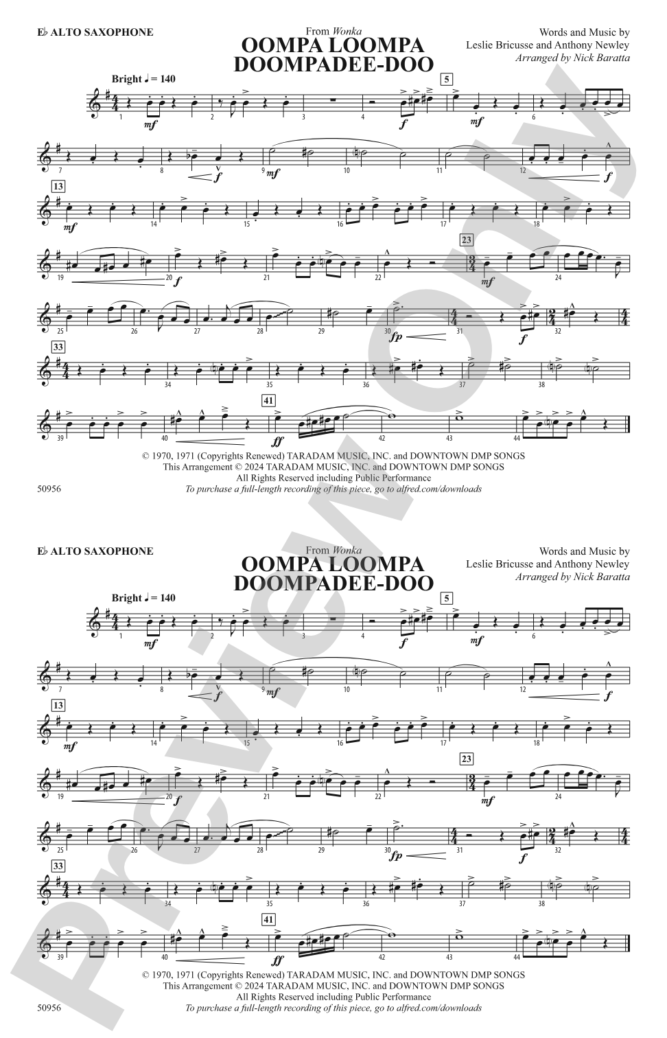Oompa Loompa Doompadee-Doo: E-flat Alto Saxophone