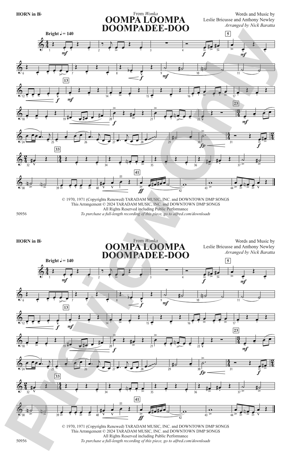 Oompa Loompa Doompadee-Doo: Horn in B flat