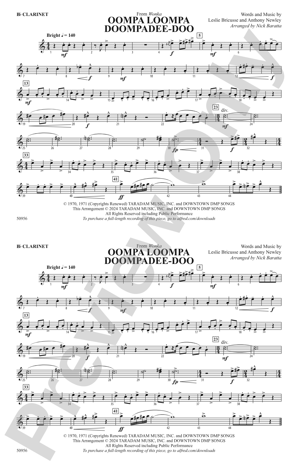 Oompa Loompa Doompadee-Doo: 1st B-flat Clarinet