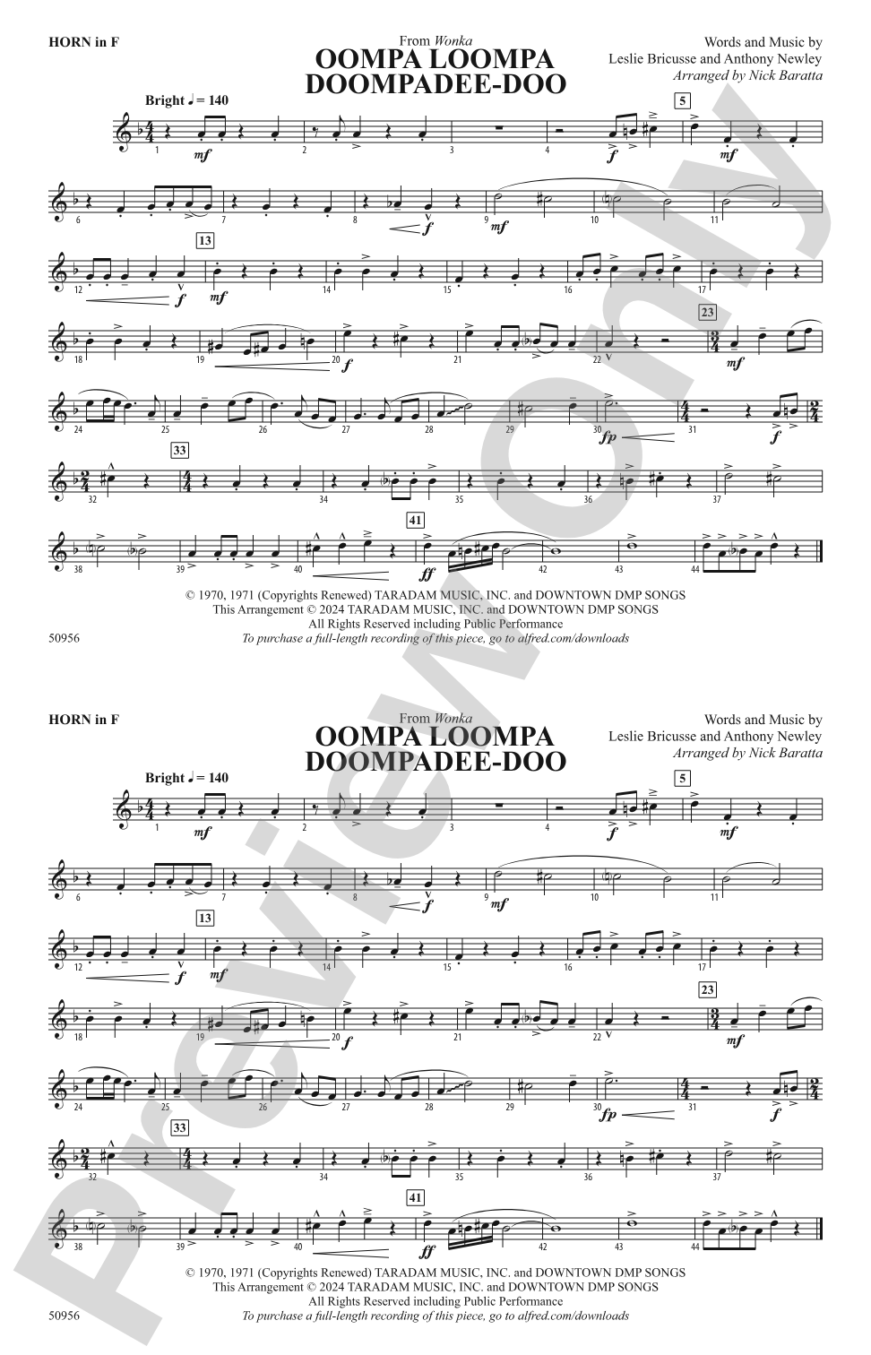 Oompa Loompa Doompadee-Doo: 1st F Horn