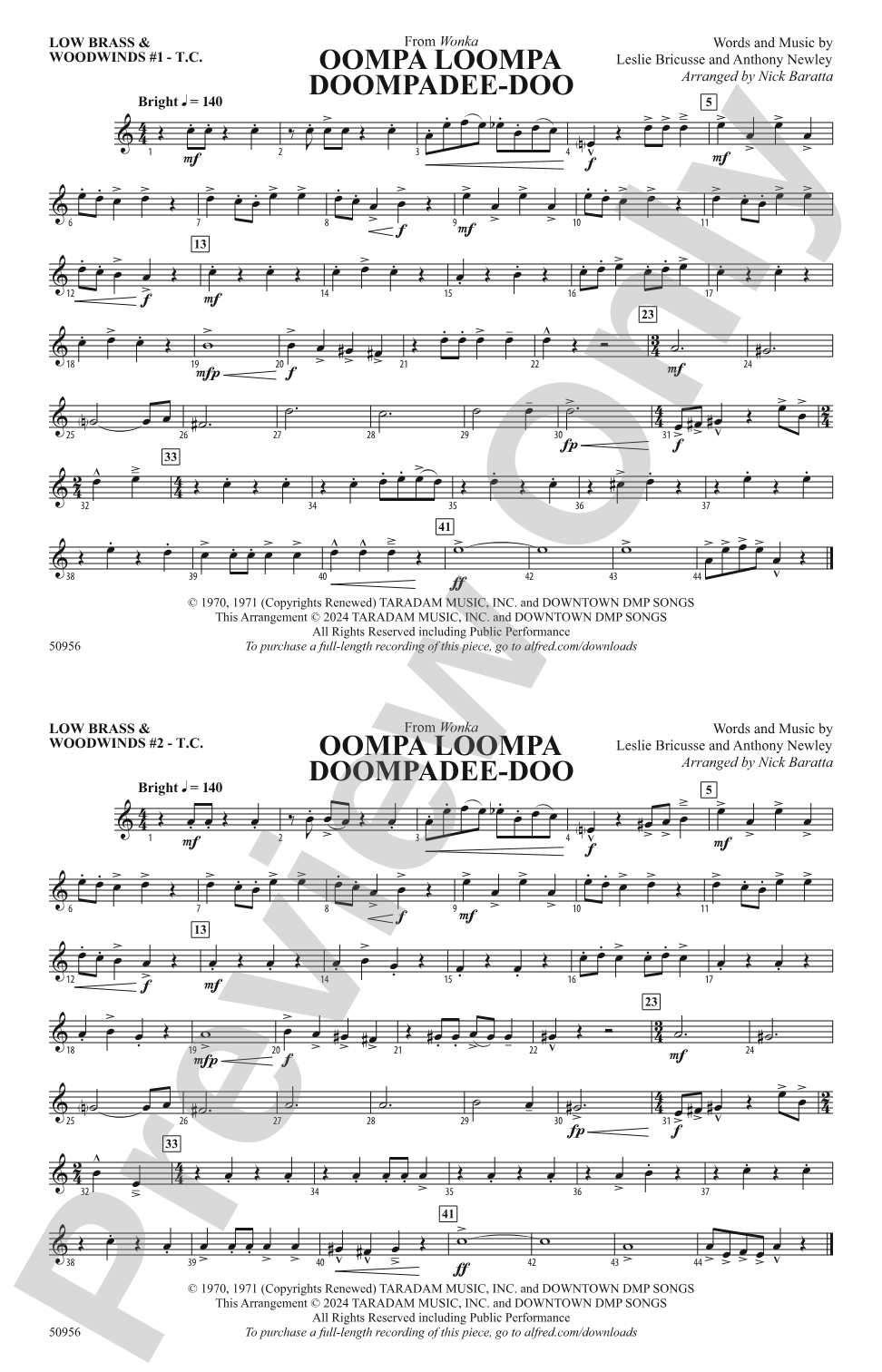 Oompa Loompa Doompadee-Doo: Low Brass & Woodwinds #1 - Treble Clef