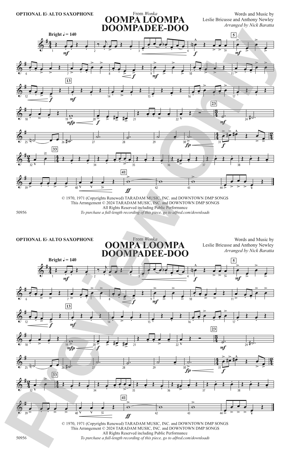 Oompa Loompa Doompadee-Doo: Optional Alto Sax