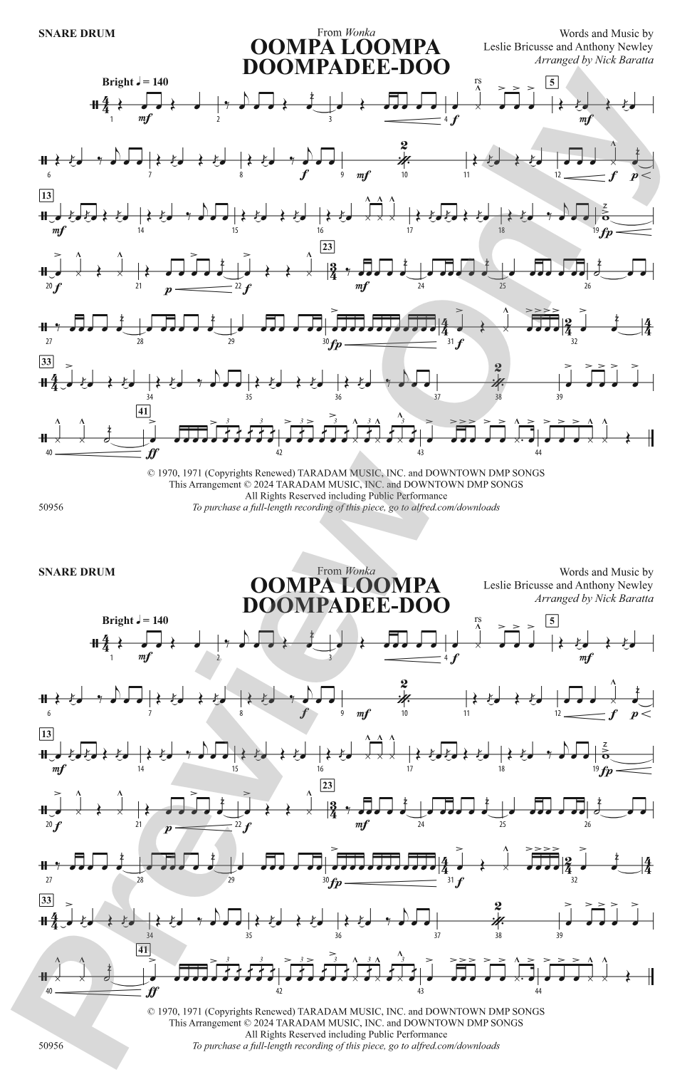 Oompa Loompa Doompadee-Doo: Snare Drum