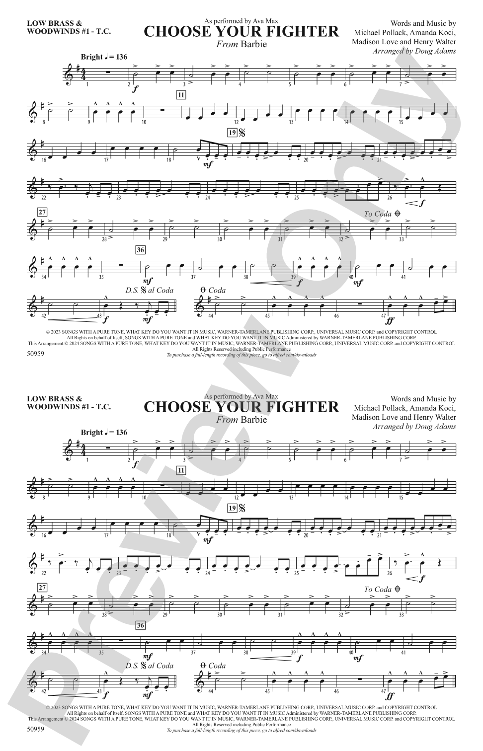 Choose Your Fighter: Low Brass & Woodwinds #1 - Treble Clef