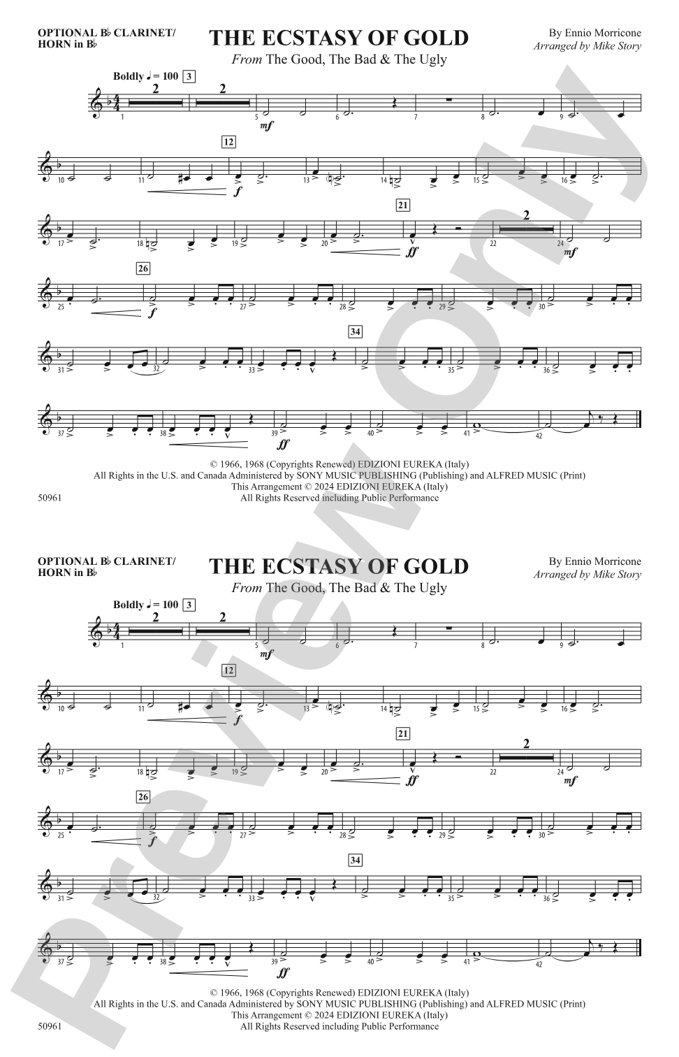 The Ecstasy of Gold: Optional Bb Clarinet/Horn in Bb