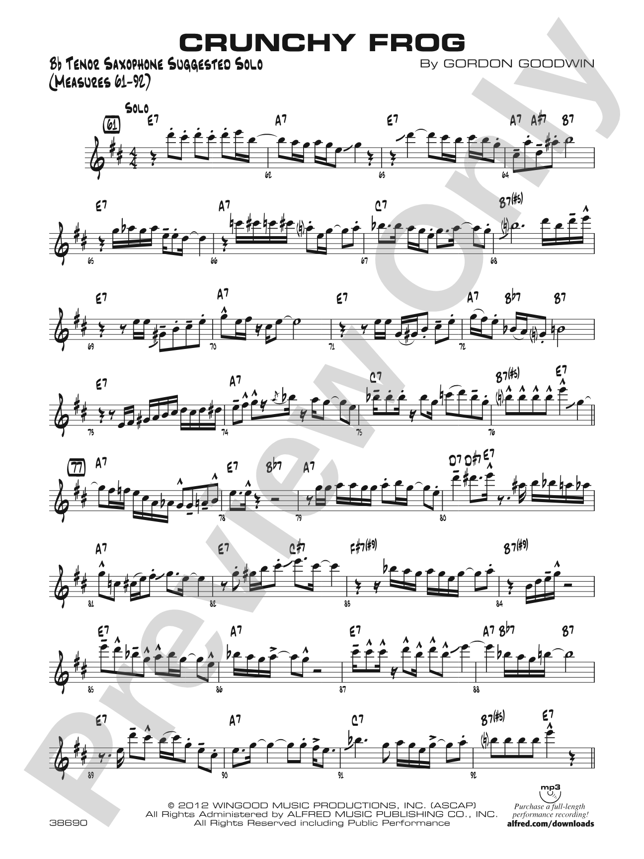 Crunchy Frog: Optional Solo Tenor Saxophone