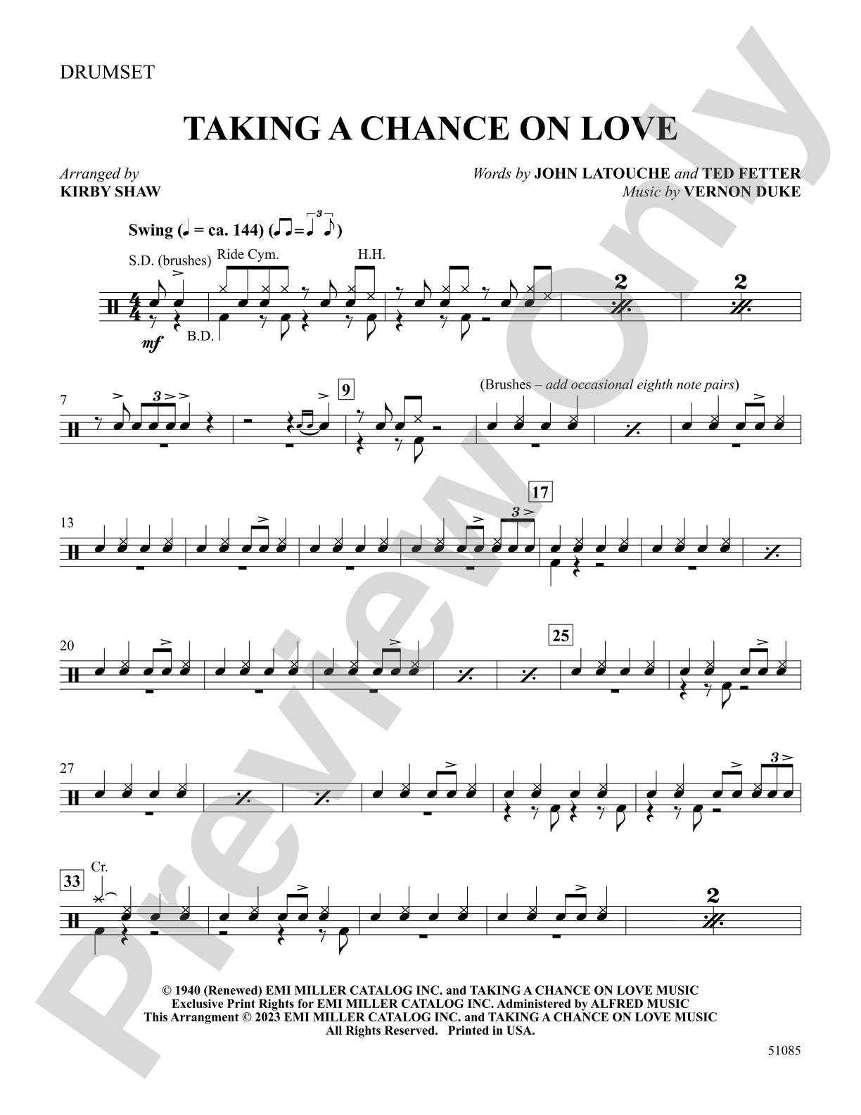 Taking a Chance on Love: Drums