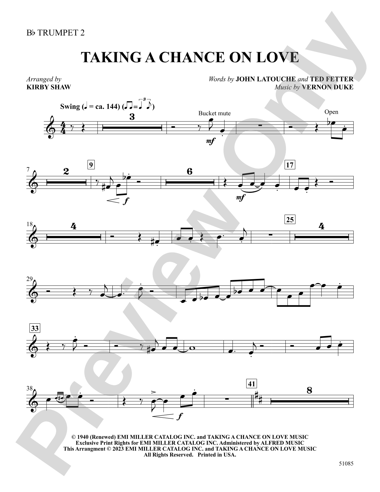 Taking a Chance on Love: 2nd B-flat Trumpet