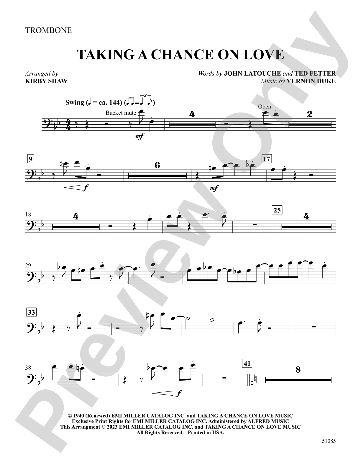 Taking a Chance on Love: 1st Trombone