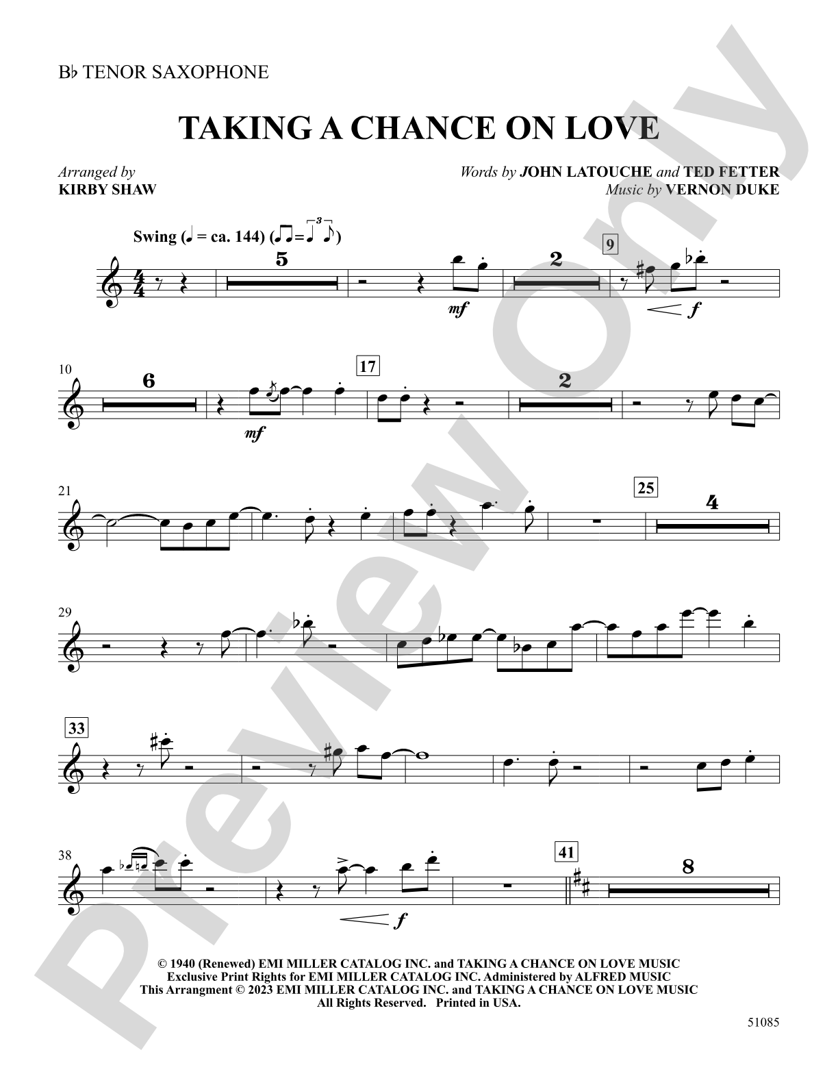 Taking a Chance on Love: B-flat Tenor Saxophone