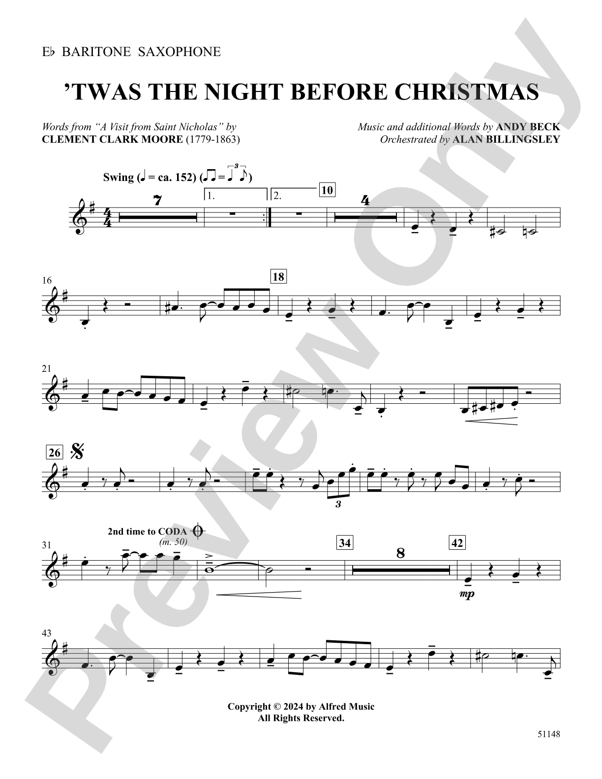 'Twas the Night Before Christmas: E-flat Baritone Saxophone