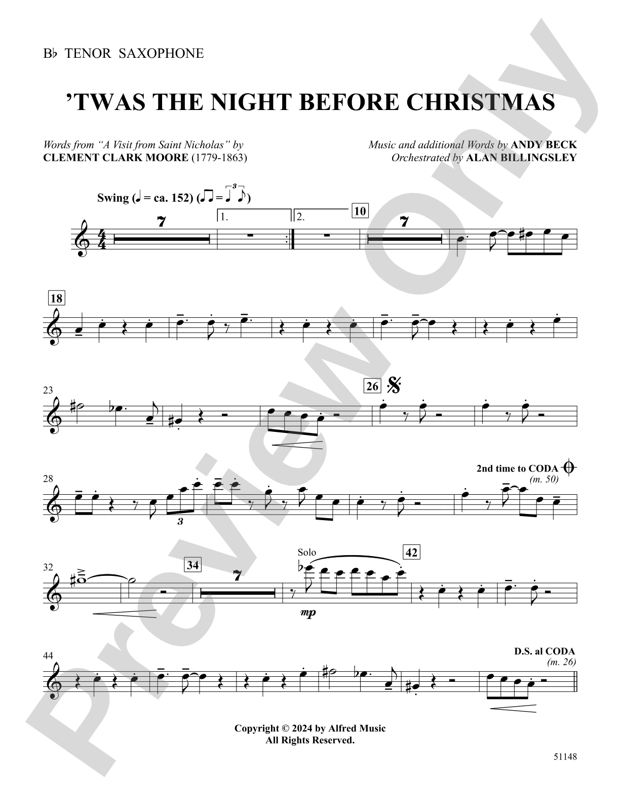 'Twas the Night Before Christmas: B-flat Tenor Saxophone