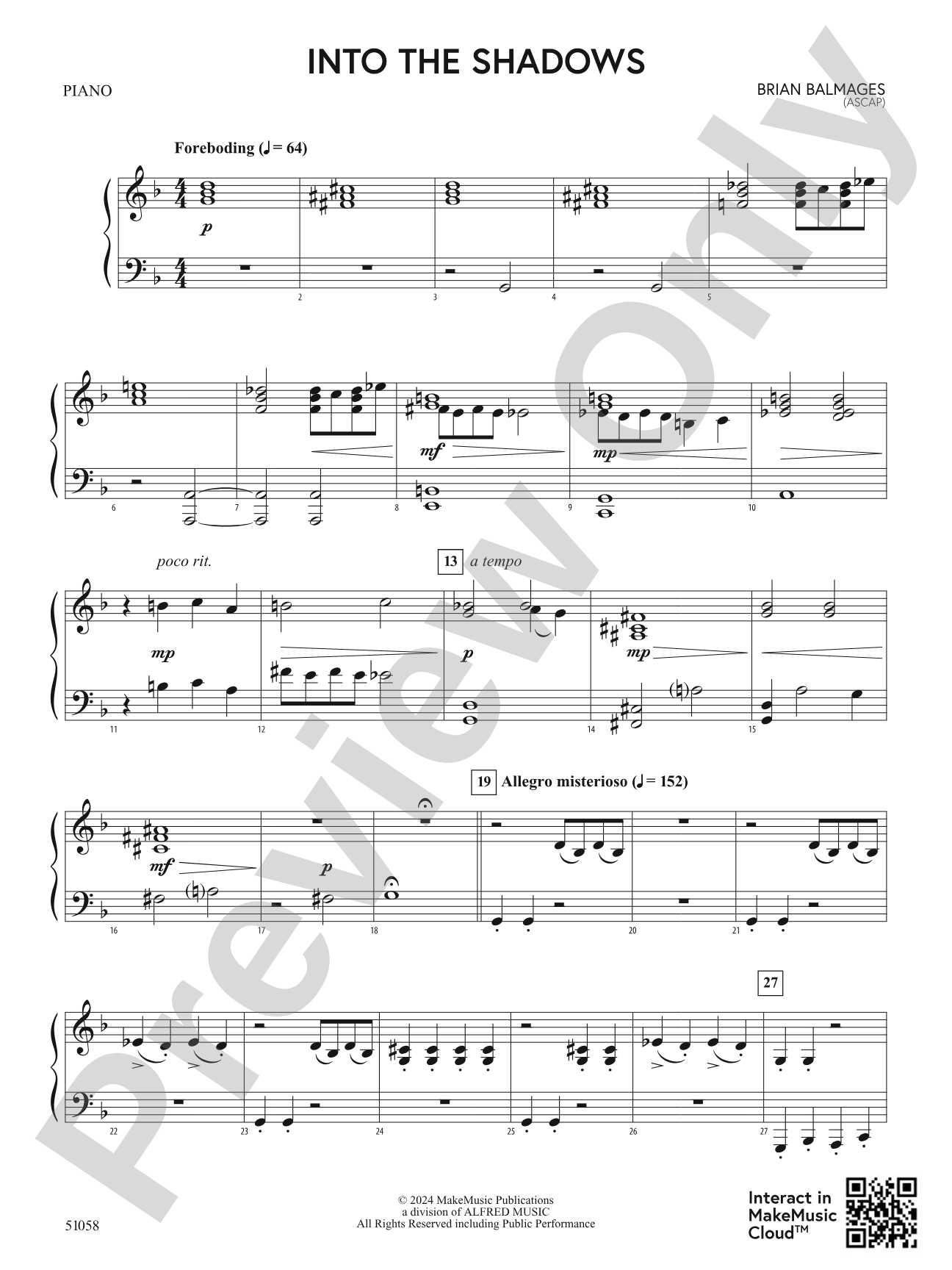Into the Shadows: Piano Accompaniment