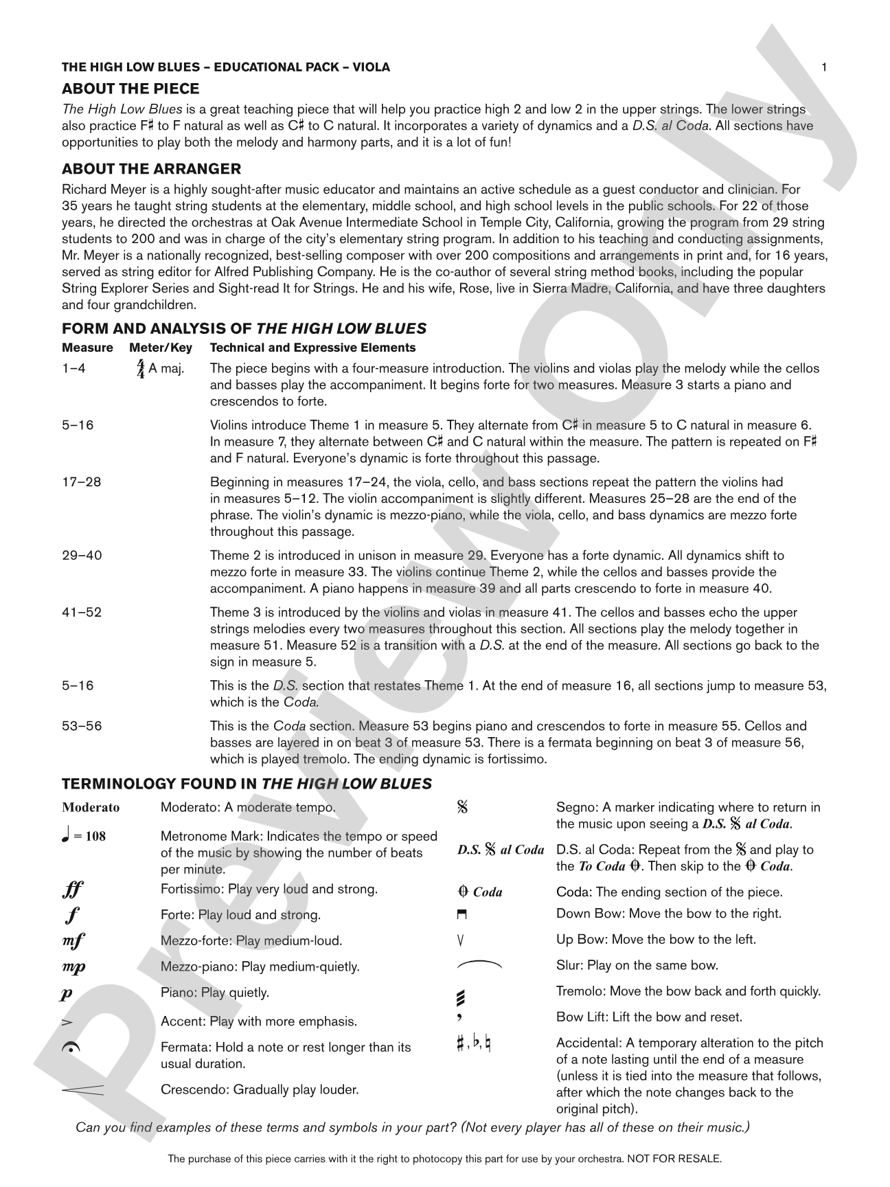 The High Low Blues: Viola Educational Pack