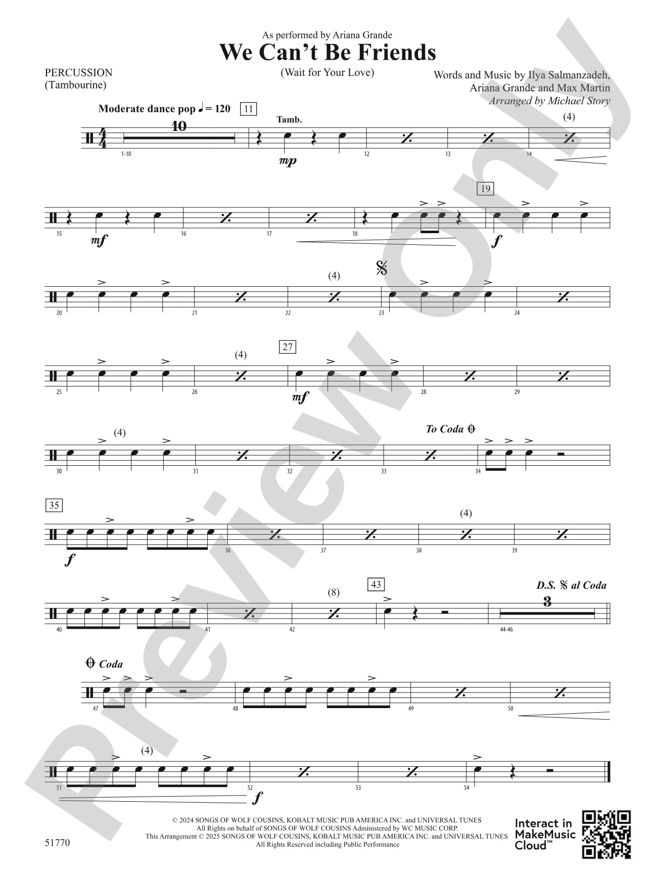 We Can't Be Friends: 1st Percussion