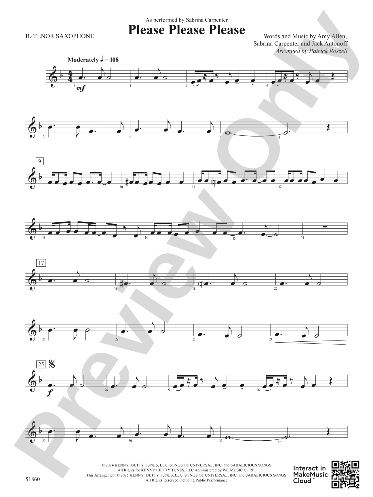 Please Please Please: B-flat Tenor Saxophone
