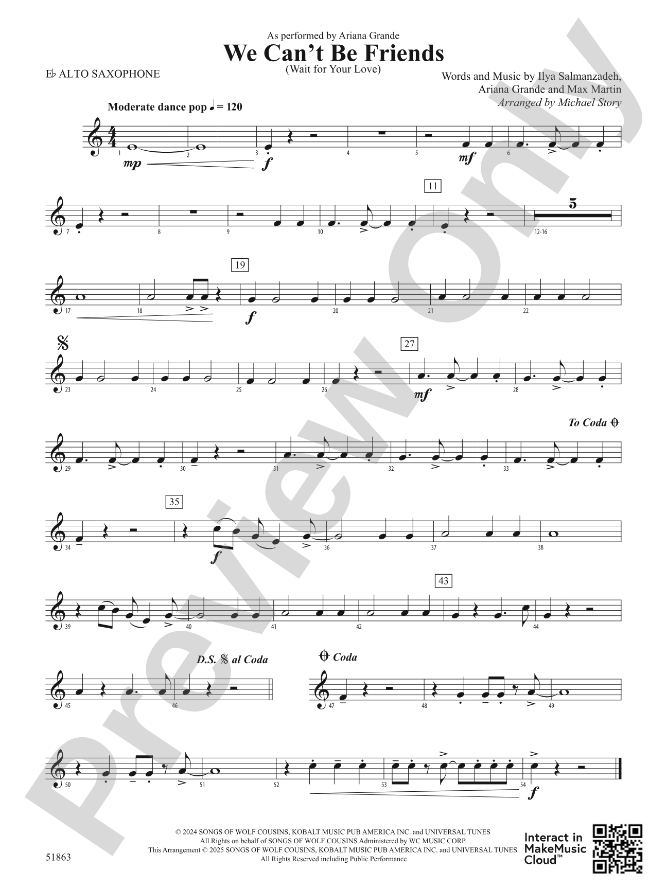 We Can't Be Friends: E-flat Alto Saxophone