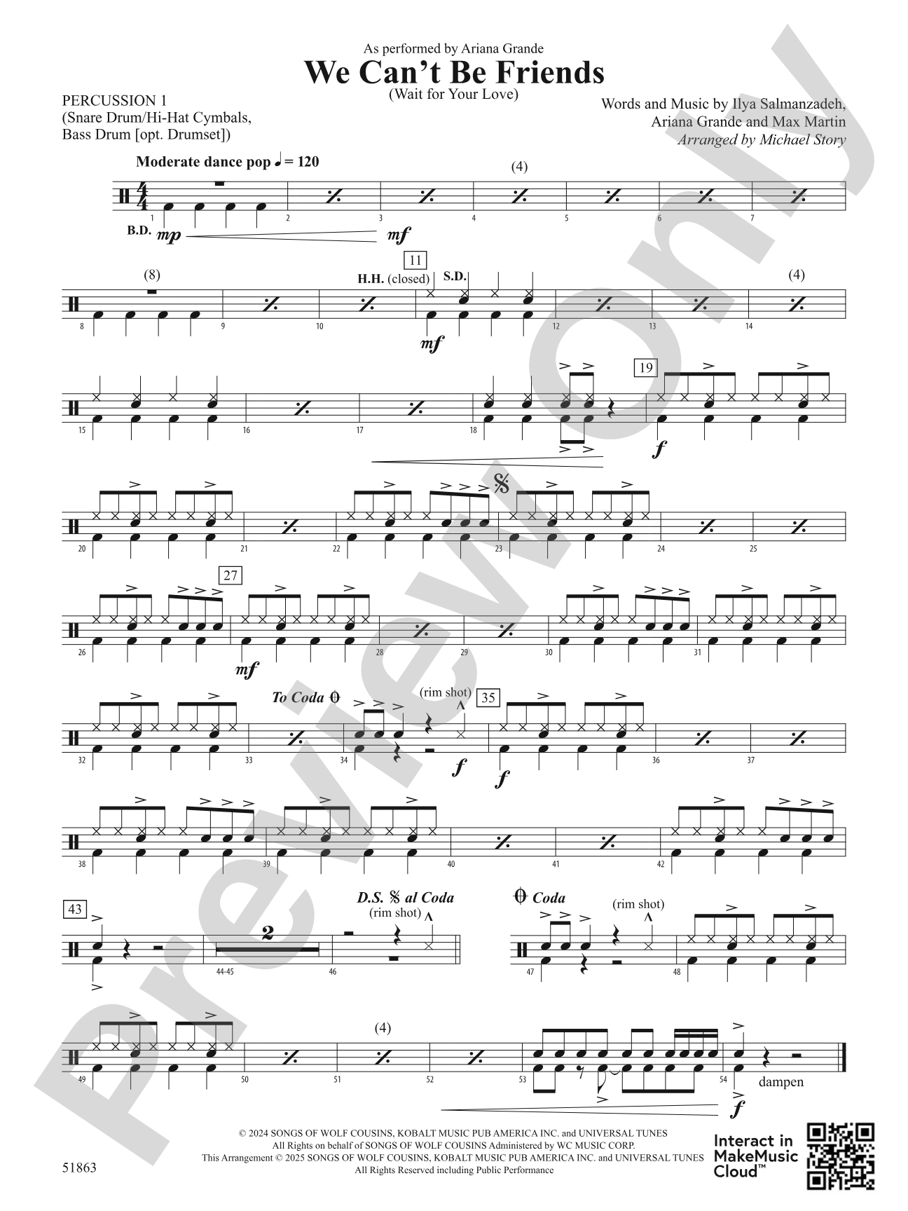 We Can't Be Friends: 1st Percussion