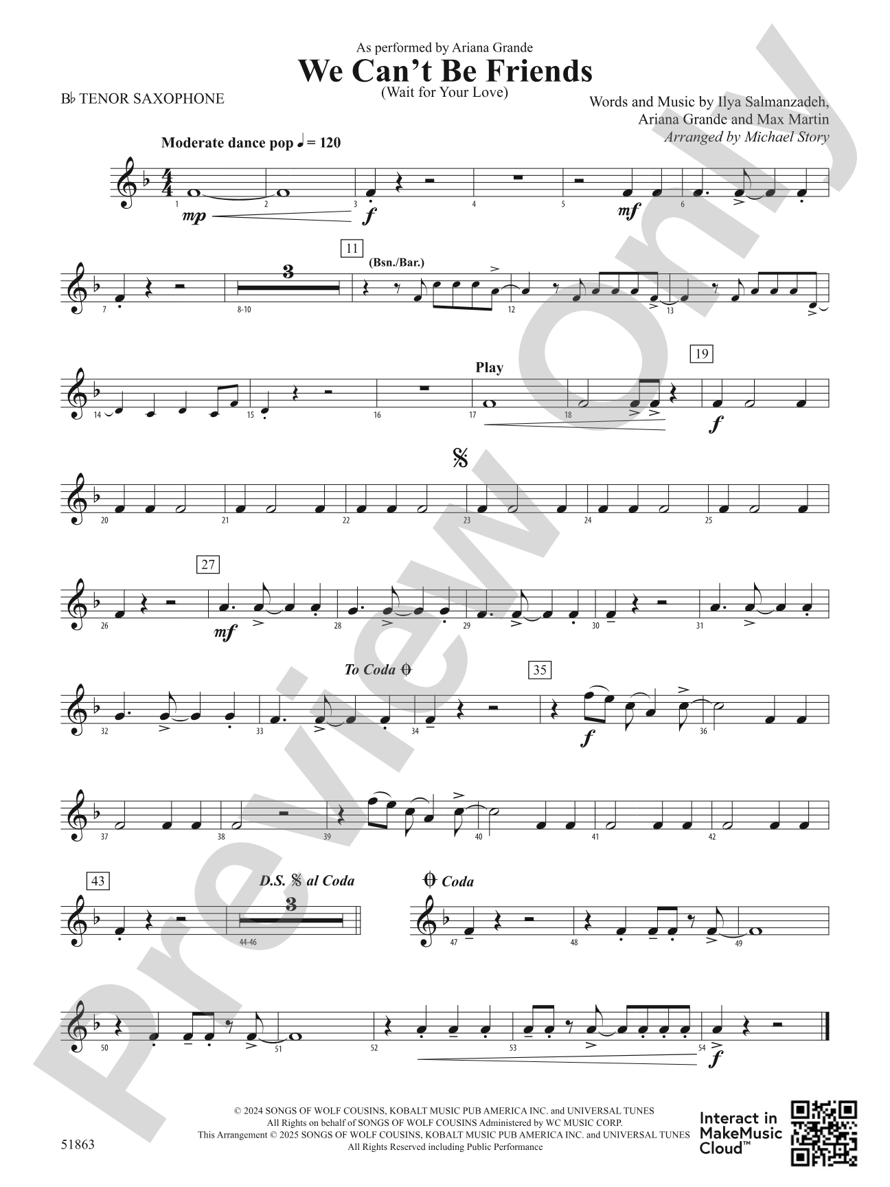 We Can't Be Friends: B-flat Tenor Saxophone