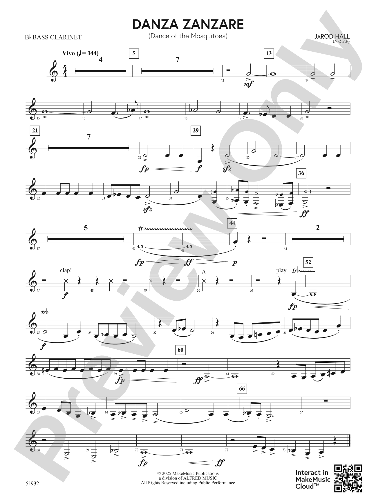 Danza Zanzare: B-flat Bass Clarinet