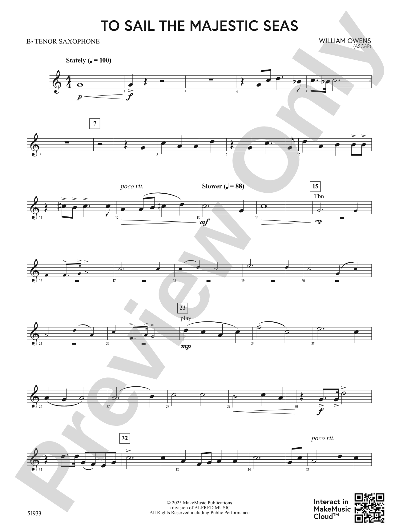To Sail the Majestic Seas: B-flat Tenor Saxophone