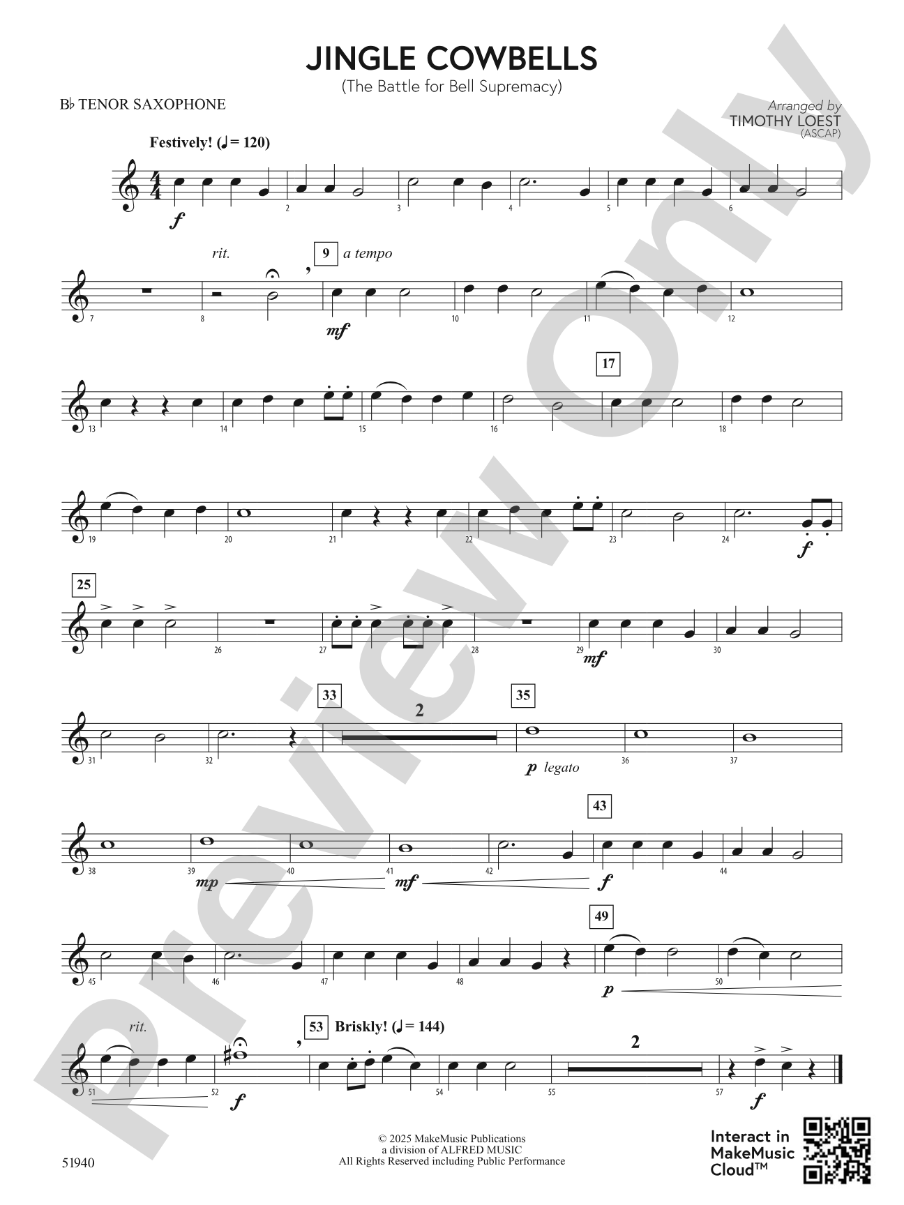 Jingle Cowbells: B-flat Tenor Saxophone