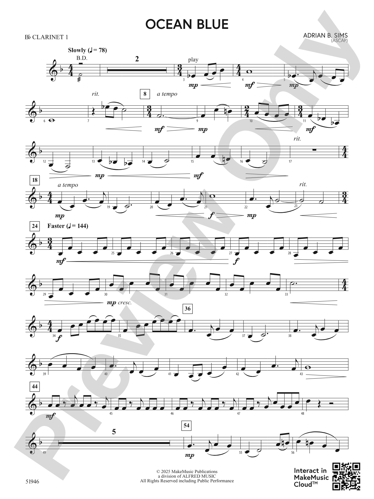 Ocean Blue: 1st B-flat Clarinet