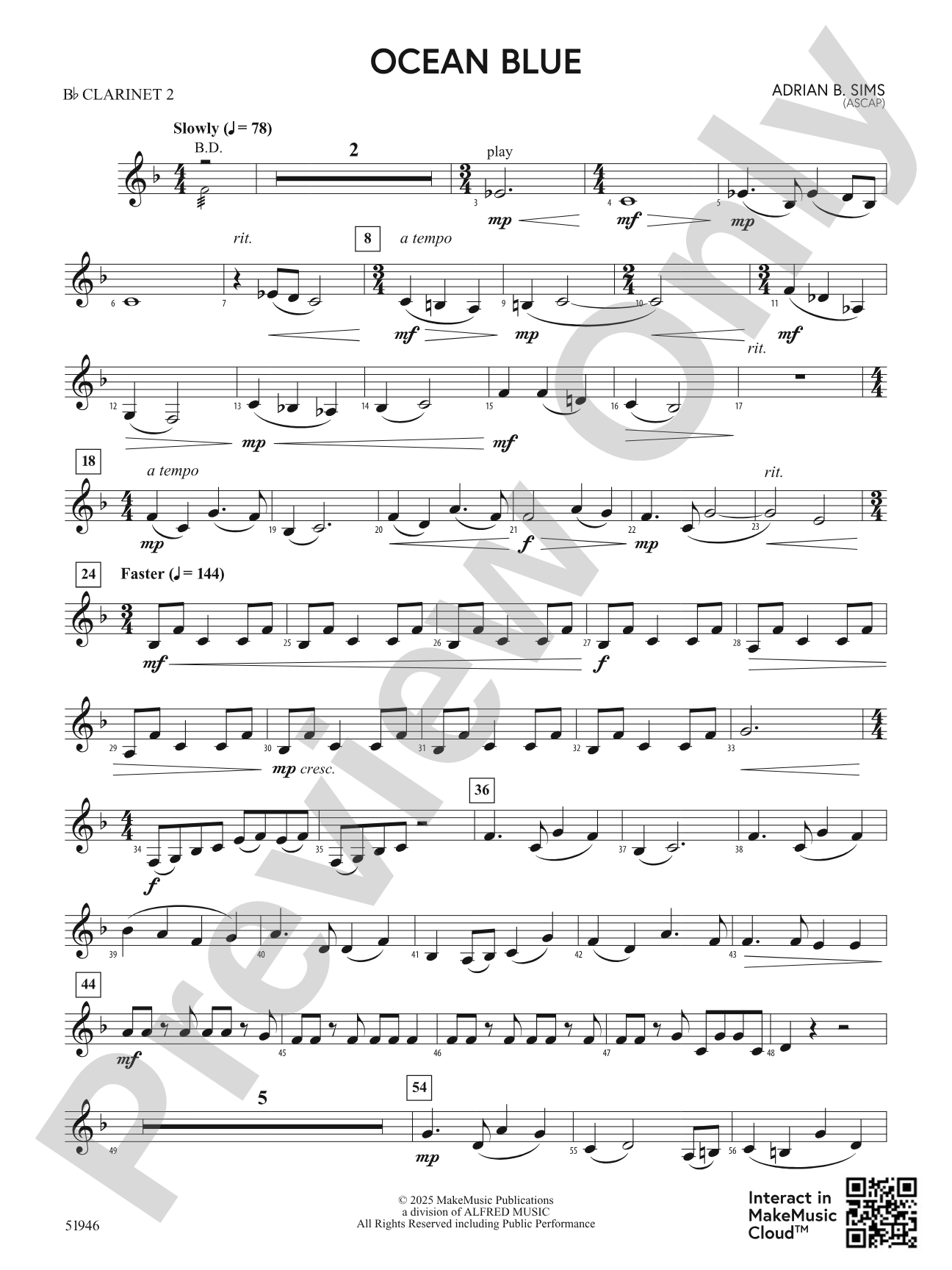 Ocean Blue: 2nd B-flat Clarinet