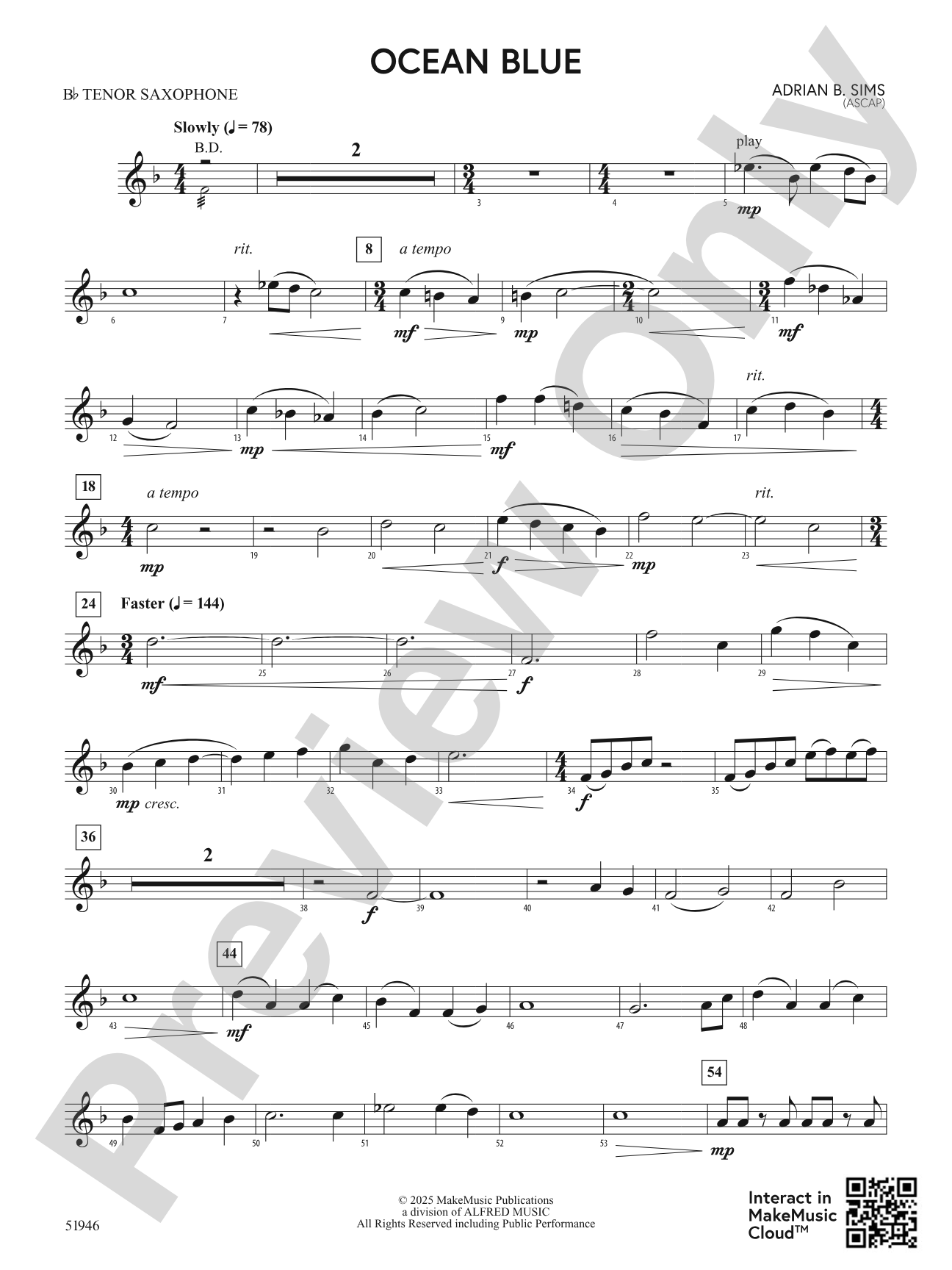 Ocean Blue: B-flat Tenor Saxophone