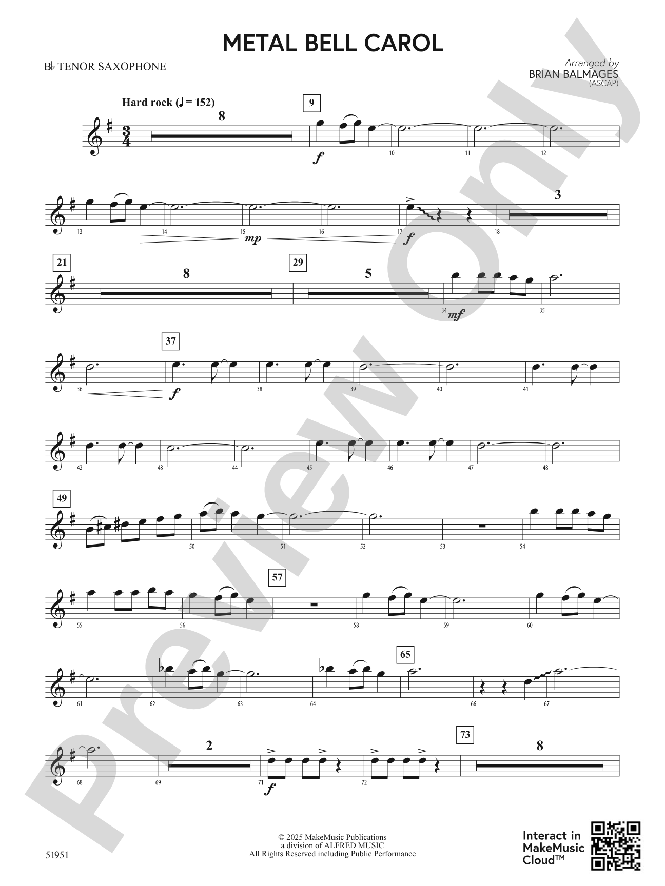 Metal Bell Carol: B-flat Tenor Saxophone