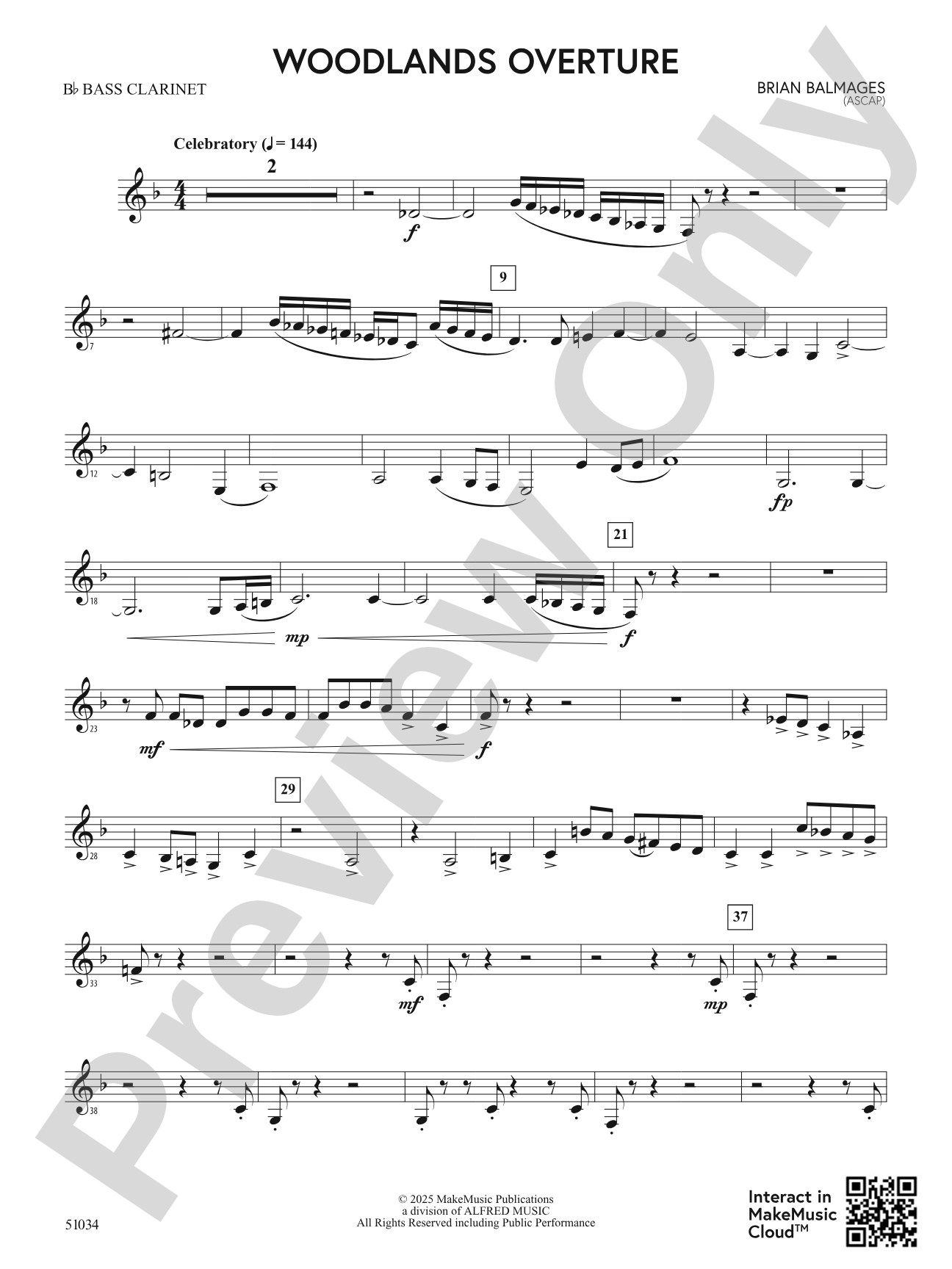Woodlands Overture: B-flat Bass Clarinet