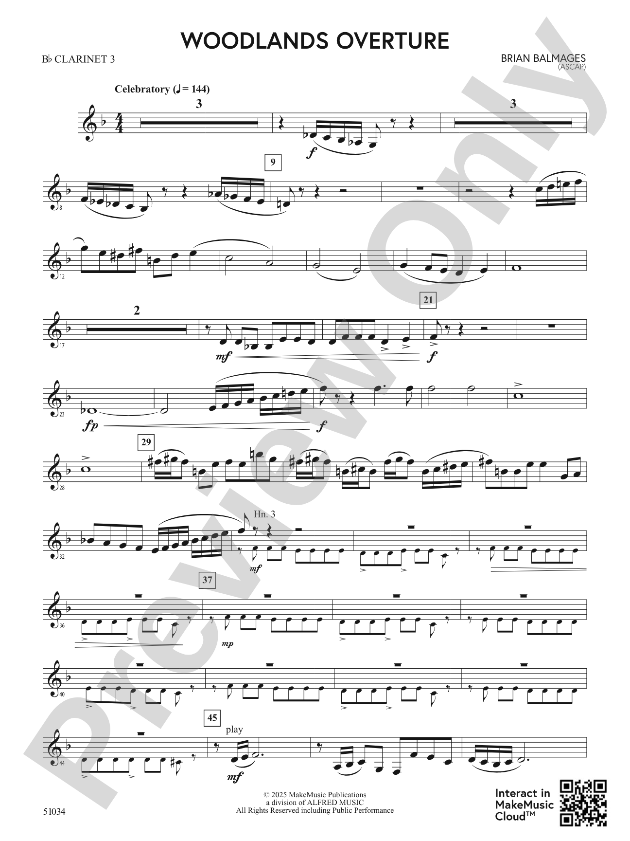 Woodlands Overture: 3rd B-flat Clarinet